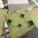[Eternal Jewelry]CLOVER 5 MOTIFS SIVLER MALACHITE BRACELET - Image 2