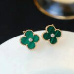 [Eternal Jewelry]CLOVER MEDIUM 1 MOTIFS MALACHITE DIAMOND EARRINGS - Image 3