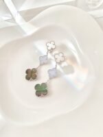 [Eternal Jewelry]CLOVER 3 MOTIFS CHALCEDONY DARK MOP SILVER EARRINGS - Image 2