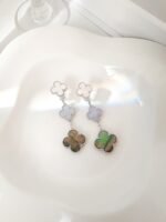 [Eternal Jewelry]CLOVER 3 MOTIFS CHALCEDONY DARK MOP SILVER EARRINGS - Image 3