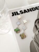 [Eternal Jewelry]CLOVER 3 MOTIFS CHALCEDONY DARK MOP SILVER EARRINGS - Image 4