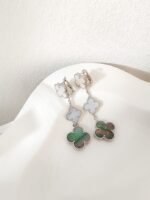 [Eternal Jewelry]CLOVER 3 MOTIFS CHALCEDONY DARK MOP SILVER EARRINGS - Image 5