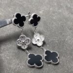 [Eternal Jewelry]CLOVER 3 MOTIF DIAMOND ONYX SILVER EARRINGS - Image 2