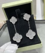 [Eternal Jewelry]CLOVER 2 MOTIFS DIAMOND PAVED SILVER EARRINGS - Image 2
