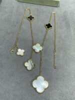 [Eternal Jewelry]CLOVER 6 MOTIF MOP ONYX GOLD NECKLACE - Image 6