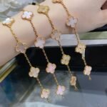 [Eternal Jewelry]CLOVER 5 MOTIF DIAMOND PINK MOP PINK GOLD BRACELET - Image 5