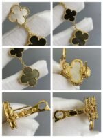[Eternal Jewelry]CLOVER 3 MOTIF MOP ONYX DARK MOP PINK GOLD EARRINGS - Image 7