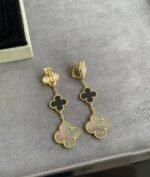 [Eternal Jewelry]CLOVER 3 MOTIF MOP ONYX DARK MOP PINK GOLD EARRINGS - Image 8