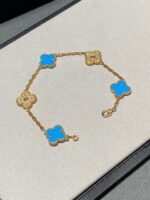 [Eternal Jewelry]CLOVER 5 MOTIF BLUE CHALCEDONY DIAMOND GOLD BRACELET - Image 6