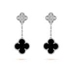 [Eternal Jewelry]CLOVER 2 MOTIFS  DIAMOND ONYX EARRINGS SILVER - Image 2