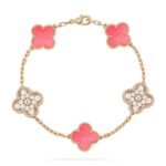 [Eternal Jewelry]CLOVER 5 MOTIF DIAMOND PINK MOP PINK GOLD BRACELET