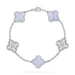 [Eternal Jewelry]CLOVER  5 MOTIF DIAMOND PURPLE CHALCEDONY BRACELET SILVER