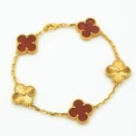 [Eternal Jewelry]CLOVER  5 MOTIFS CARNELIAN GOLD BRACELET - Image 3