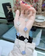 [Eternal Jewelry]CLOVER 10 MOTIFS CHALCEDONY DIAMONDS SILVER NECKLACE - Image 9